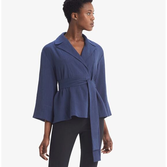 MM Lafleur The Allie Top Stretch Linen Blouse in Blueberry Extra Small NO BELT - Picture 6 of 6